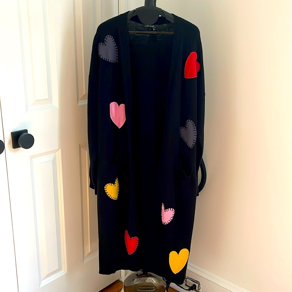 Charlie B Long Black Heart Cardigan NEW No Tags